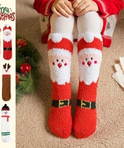 Child Christmas Socks Winter No-shedding Cute Elk Elk Santa Claus Snowman Sleeping Floor Coral Fleece Socks