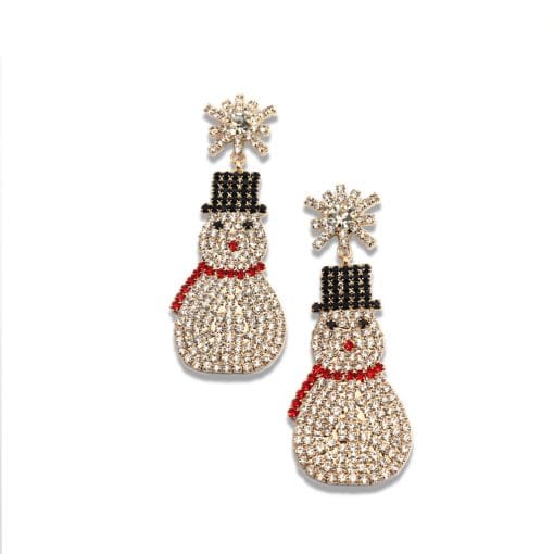 Rhinestone Cute Christmas Fashion Snowman Earrings - Image 3