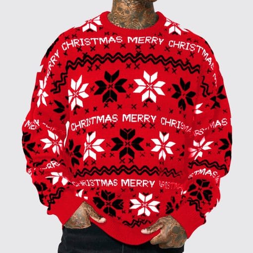 Men's Christmas Jacquard Loose-fitting Drop-shoulder Long-sleeve Sweater - Image 3