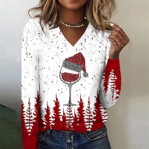 Women's V-neck Long Sleeved T-shirt - Image 5
