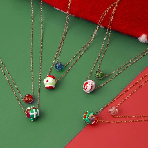 Christmas Luminous Necklace Fashion Niche Christmas Tree Santa Claus Round Bead Double-layer Necklace For Women Jewelry - Image 5