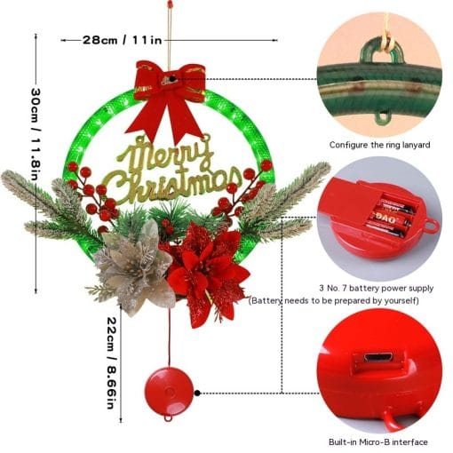Christmas 30CM Luminous Garland Door Hanging Christmas Decorations - Image 2