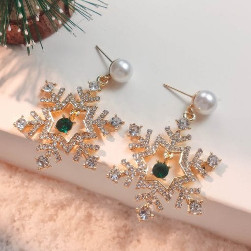 Christmas Snowflake Finely Inlaid Pendant Stud Earrings - Image 6