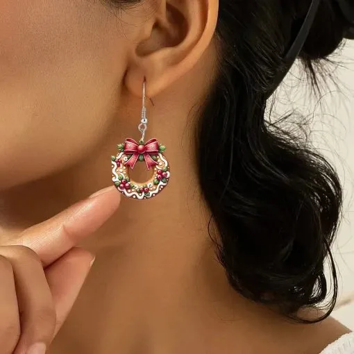 Christmas Cookie Wreath Acrylic Earrings - Image 4