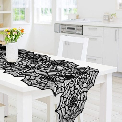 Halloween Table Cloth Black Lace Cover Table Runner Spiderweb Fireplace Scarf Table Decor Halloween Decorations For Home - Image 3