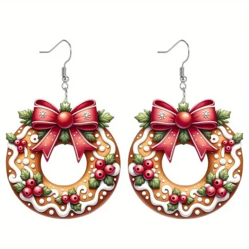 Christmas Cookie Wreath Acrylic Earrings - Image 2