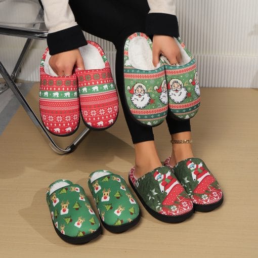 Christmas Snowman Elk Santa Claus Print Slippers Winter Warm Plush Slippers Indoor Non-slip Floor Bedroom Shoes - Image 8