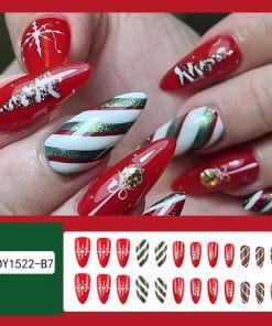24pcs Christmas False Nails Hat Striped Snowflake Nail Art Stickers For Parties Dances Or Holiday Wear 19 1299640c 4a97 47e3 861a 3de831c7b897