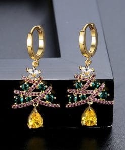 New Christmas Tree Earrings With Colorful Rhinestones Fashion Personality Shining Earrings Gift For Women Jewelry