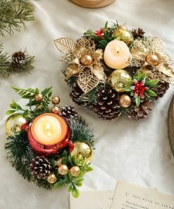 Christmas Candle Metals Candlestick Wreath Artificial Pinball Pinecone Candle Holder Fake Leaves Xmas New Year Home Table Decor 20 130b9640 3584 47dd 99ca 64d01cef62f4