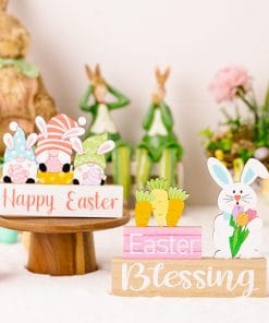 Easter Supplies Easter Rabbit Holding Flower Wooden Decoration