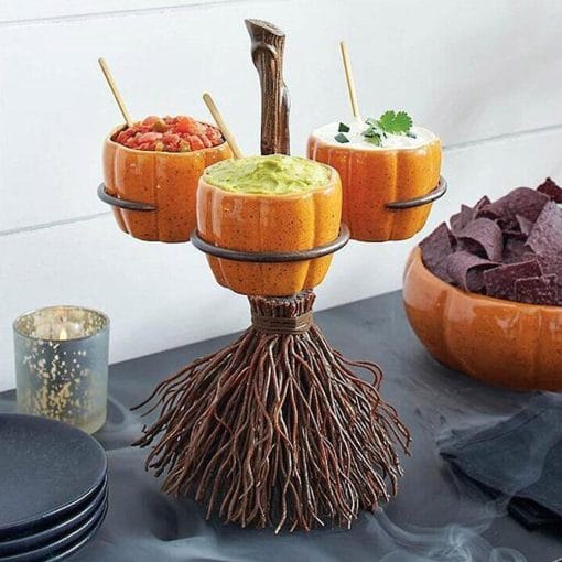 Halloween Broom Pumpkin Snack Bowl Rack Decorations Home Decor - Image 6