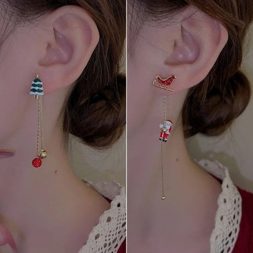 Ins Fashion Xmas Earrings Moving Santa Claus Long Tassel Earrings For Women Christmas Tree Snowflake Asymmetric Drop Earring - Image 7