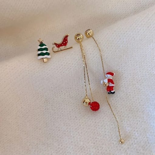 Ins Fashion Xmas Earrings Moving Santa Claus Long Tassel Earrings For Women Christmas Tree Snowflake Asymmetric Drop Earring - Image 3