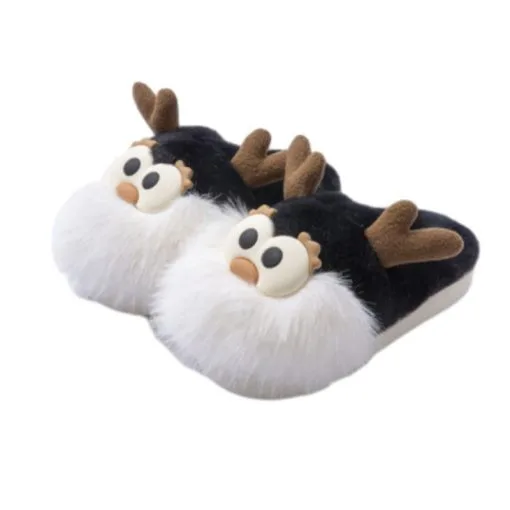 Cute Cartoon Christmas Deer Cotton Shoes Winter Indoor Floor Home Slippers Half-covered Heel Warm Plush Shoes Women - Image 6