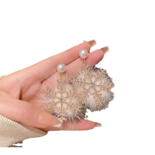 Christmas Zircon Pearl Exaggerated Snowflake Earrings - Image 3