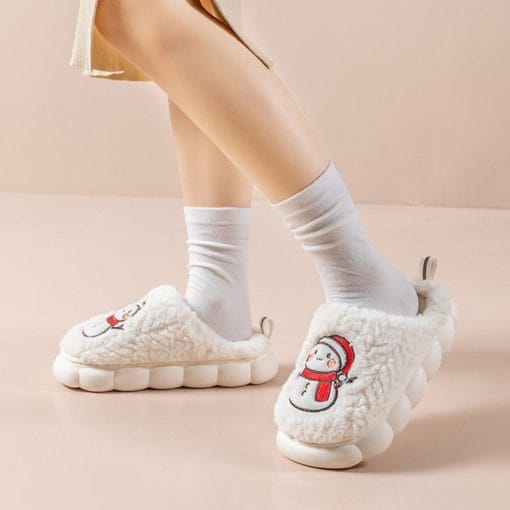 Cute Snowman Slippers Winter Indoor Household Warm Plush Thick-Soled Anti-slip Couple Home Slipper Soft Floor Bedroom House Shoes - Image 8