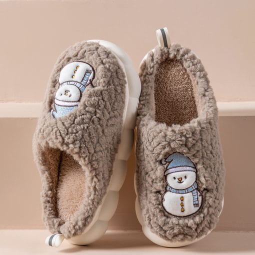Cute Snowman Slippers Winter Indoor Household Warm Plush Thick-Soled Anti-slip Couple Home Slipper Soft Floor Bedroom House Shoes - Image 9