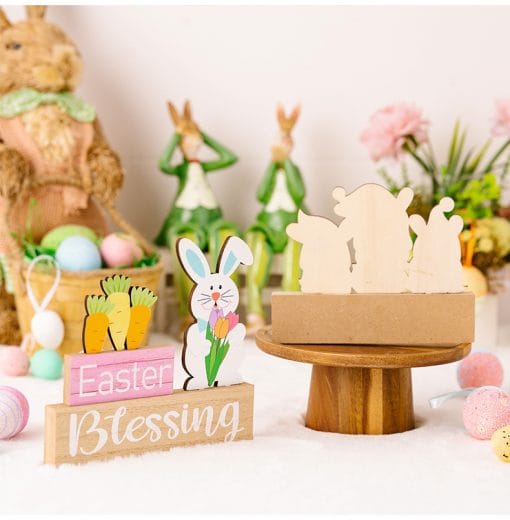 Easter Supplies Easter Rabbit Holding Flower Wooden Decoration - Image 2
