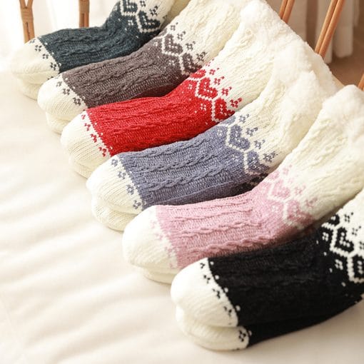 Love Knitted Plush Floor Socks Winter Warm Non-slip Carpet Socks Christmas Home Women - Image 4