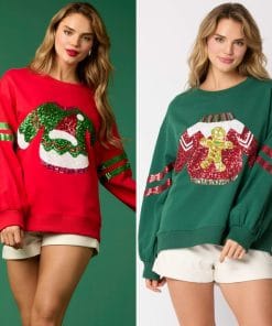 Women's Christmas Sequined Round Neck Top Casual Sweatshirt