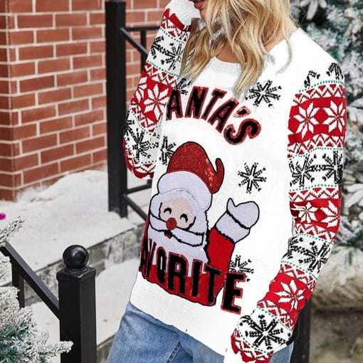 Santa Embroidered Crew Neck Knit Sweater - Image 6