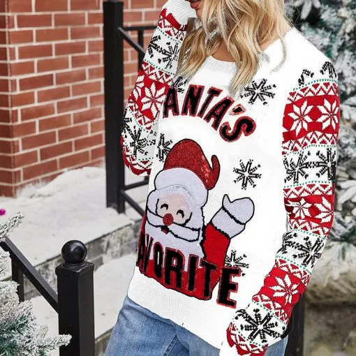 Santa Embroidered Crew Neck Knit Sweater - Image 6