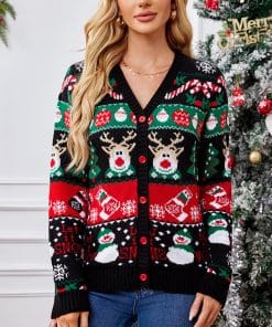 Loose Knitted Cardigan Sweater Coat Women's Casual Long-sleeved Christmas Sweater