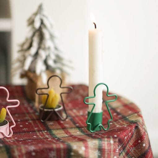 Gingerbread Man Small Candlestick Decoration Christmas Candlestick - Image 3
