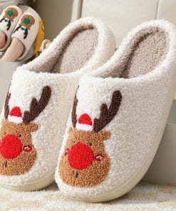 Christmas Shoes Winter Home Slippers Elk Soft Cozy Bedroom Slipper Slip On House Shoes