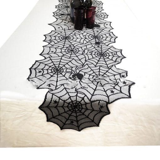 Halloween Table Cloth Black Lace Cover Table Runner Spiderweb Fireplace Scarf Table Decor Halloween Decorations For Home - Image 2