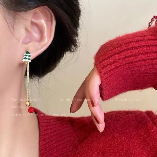 Ins Fashion Xmas Earrings Moving Santa Claus Long Tassel Earrings For Women Christmas Tree Snowflake Asymmetric Drop Earring - Image 4