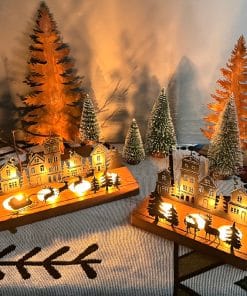Wrought Iron Christmas Tree Candle Stick Wooden Base Candle Holder