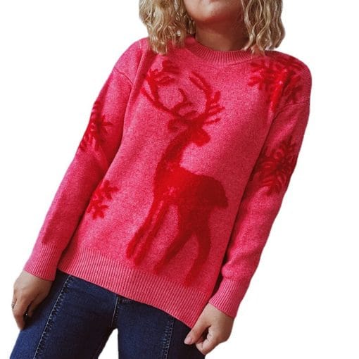 Women's Fashion Round Neck Long Sleeve Knitted Christmas Sweater - Image 6