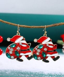 Personalized Cute Santa Claus Earrings With Colorful Rhinestones Ins Fashion Christmas Earrings For Women Jewelry