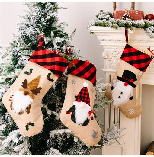 Christmas Decorations Red And Black Plaid Affixed Cloth Embroidered Window Pendant - Image 3