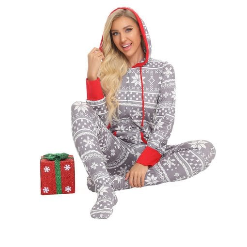 New Christmas Home Wear Pajamas One-piece Parent-child Outfit Elk Snowflake - Image 3