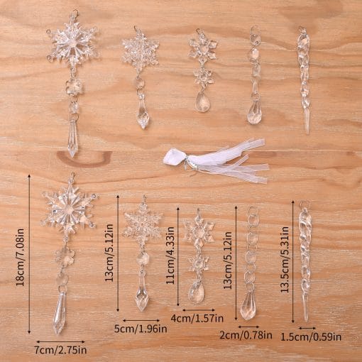 10pcs Christmas Tree Hanging Pendants Acrylic Ice Strip Snow Ceiling Xmas Ornaments New Year Christmas Decoration Home Decor - Image 7
