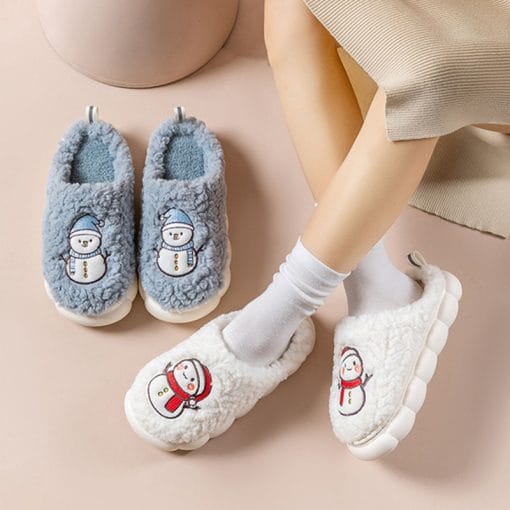 Cute Snowman Slippers Winter Indoor Household Warm Plush Thick-Soled Anti-slip Couple Home Slipper Soft Floor Bedroom House Shoes - Image 4