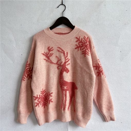 Women's Fashion Round Neck Long Sleeve Knitted Christmas Sweater - Image 5