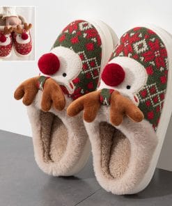 Cute Christmas Elk Plush Slippers Winter Ins Fashion Non-slip Floor Bedroom Home Slippers For Women Fuzzy House Shoes