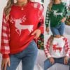 Christmas Women's Casual Plaid Deer Long Sleeve Pullover Sweater 1 41778caf 5709 4258 918d b2e4c0aa3610