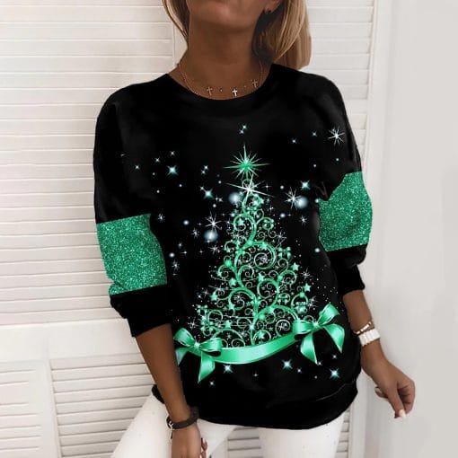 Christmas Tree Print Casual Loose Top - Image 5
