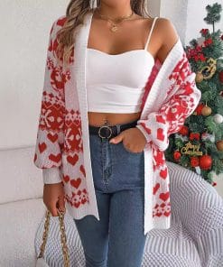 2024 Christmas Clothes Women's Open Front Cardigan Knitwear Lantern Sleeve Xmas Printed Oversized Deer Sweater Pockets Knitted 14 427b3519 c671 4553 80ab 6a49f1885b16