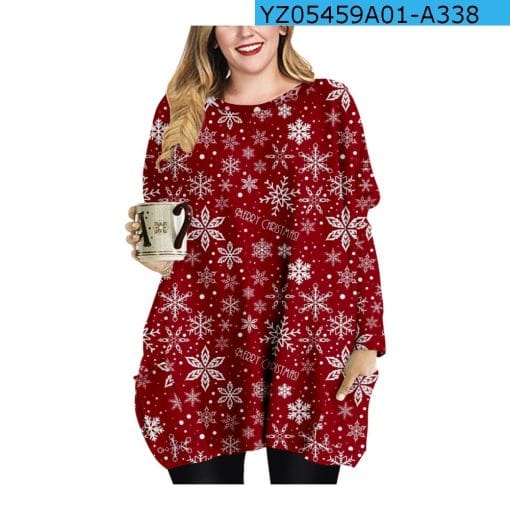 Long Christmas Snowflake Element Round Neck Dress - Image 6