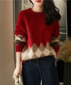 Christmas Red Round-neck Knitwear Loose Sweater For Women