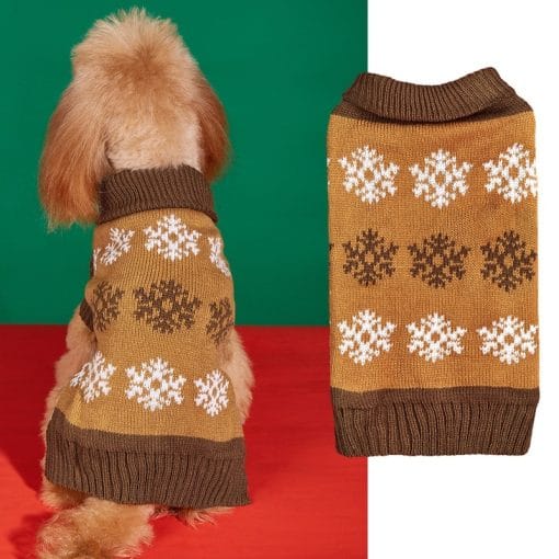 Snowflake Brown Gray Autumn And Winter New Dog Christmas Sweater - Image 3