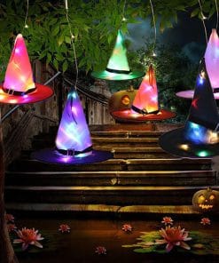 Halloween Decoration Witch Hat LED Lights Halloween Elf Ears Kids Home Party Decor Supplies Outdoor Tree Hanging Ornament