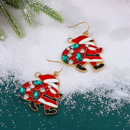 Personalized Cute Santa Claus Earrings With Colorful Rhinestones Ins Fashion Christmas Earrings For Women Jewelry - Image 5