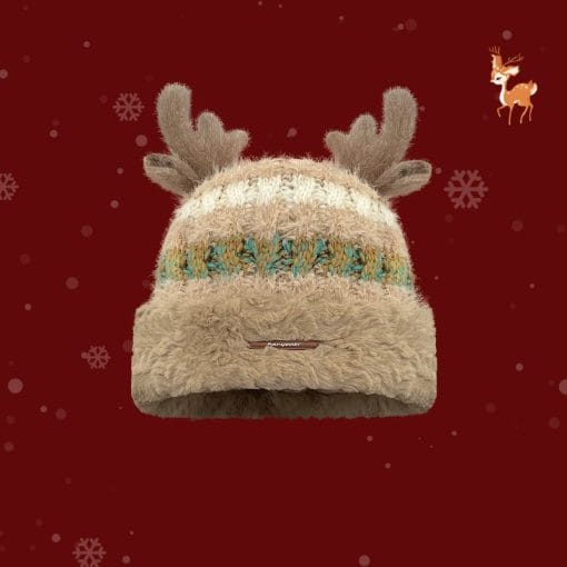 Christmas Knitted Hat With Cute Deer Antler Winter Warm Thick Hat For Girls Women - Image 7